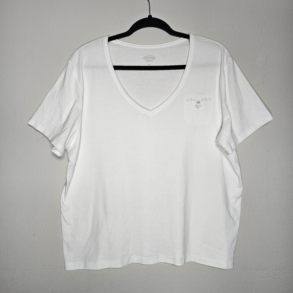 Talbots Womens 2X White Neutral Top Coastal Quiet Luxury Beachy Shirt Pocket